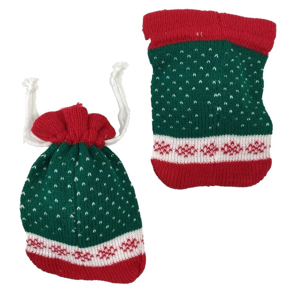 Christmas Knit Gift Bags with Draw String for Gifts or Candy Lot of 2 Santa Bags